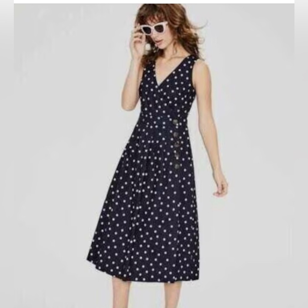 Boden Arwen Navy Polka Dot Wrap Dress - great condition! Size US 2 Petite